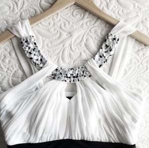 Gem Halter Top Black & White Mini Dress